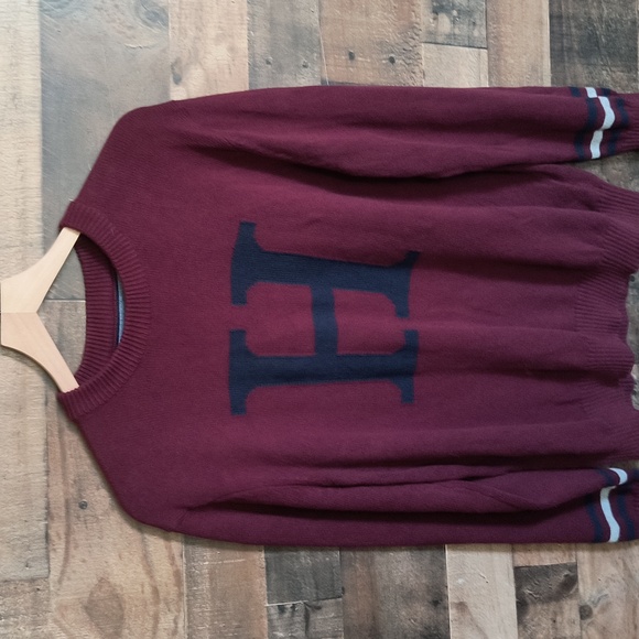 Tommy Hilfiger Maroon Crew Neck H Knit Sweater Sz Large Men - Picture 3 of 16